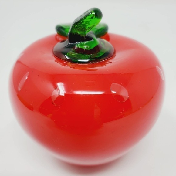Handblown Apple Paperweight With Green Stem Glass Kitchen Home Decor - Picture 3 of 8